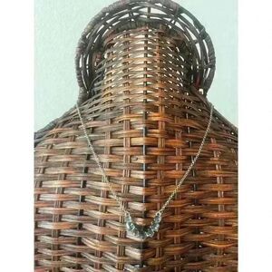 Silver U Shape Necklace With Grayish Blue Stones silver tone Chain